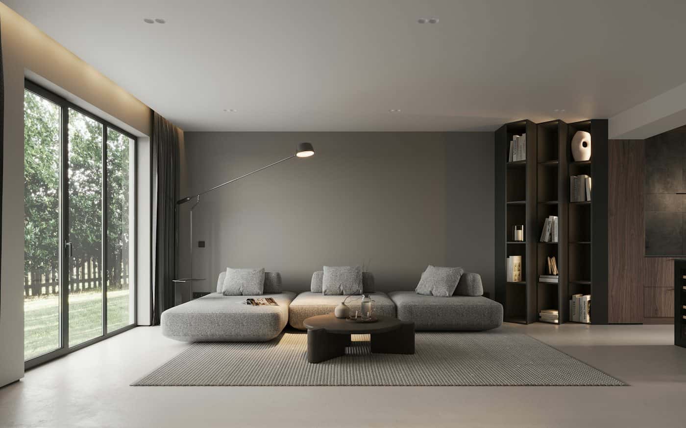 Living con ventanal de piso a techo